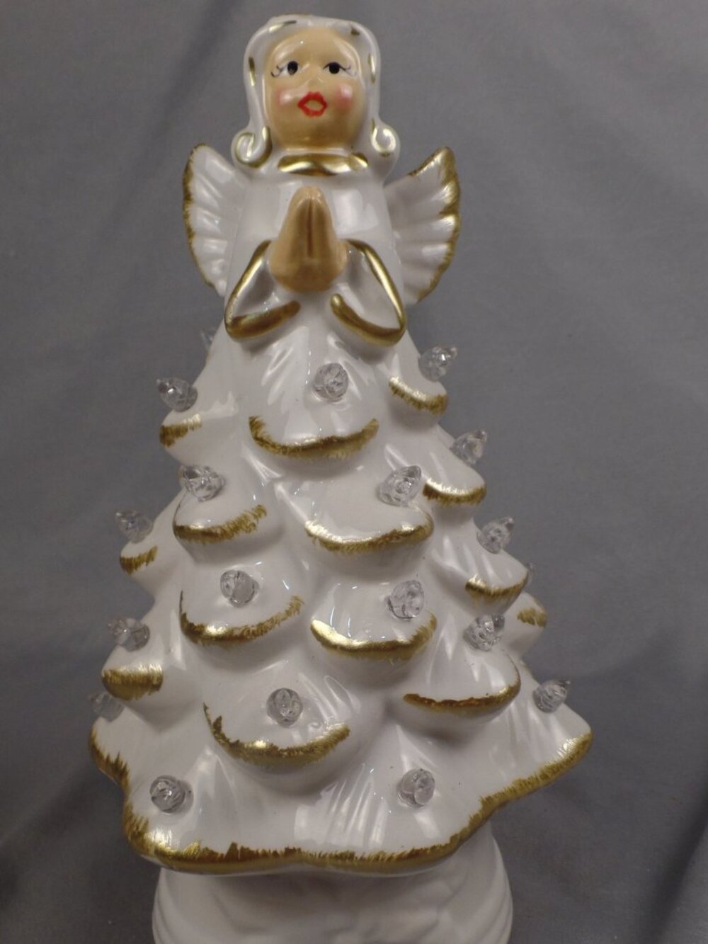 Mr. Christmas 9" Nostalgic Ceramic White/Gold Angel Tree with White Lights Timer